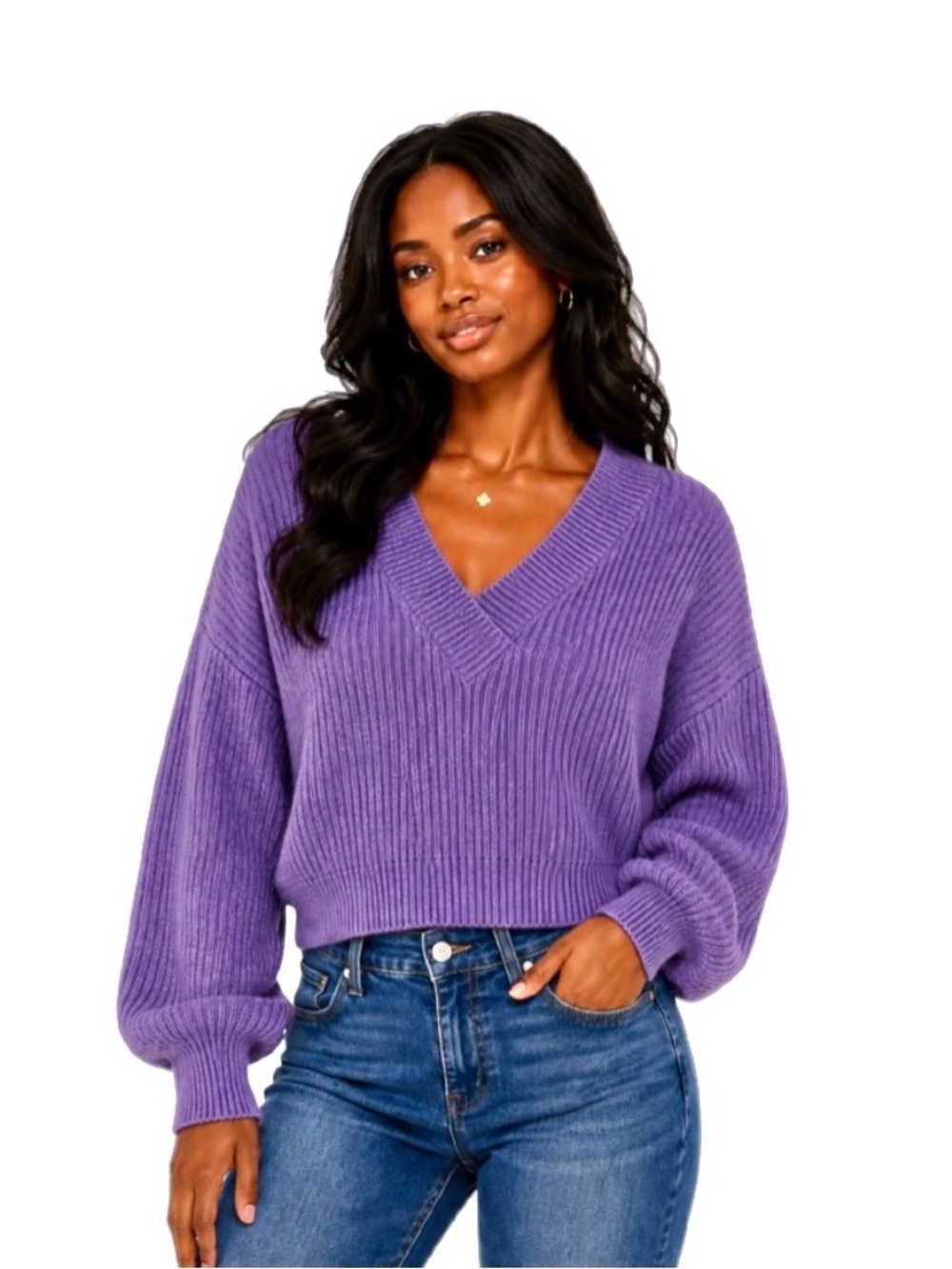 Pink Rose Ribbed V-Neck Sweater